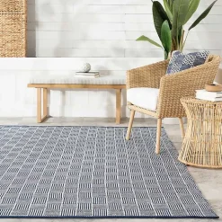 Blue & Ivory Checkered Indoor/Outdoor Rug, 5x8