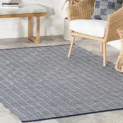 Blue & Ivory Checkered Indoor/Outdoor Rug, 6x9