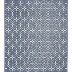 Blue & Ivory Quatrefoil Indoor/Outdoor Rug, 8x10