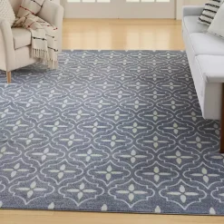 Blue & Ivory Quatrefoil Indoor/Outdoor Rug, 5x7