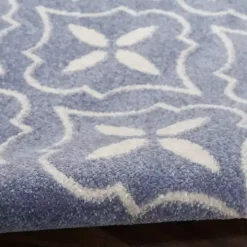 Blue & Ivory Quatrefoil Indoor/Outdoor Rug, 5x7