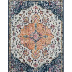 Blue & Orange Boho Medallion Area Rug, 6x9