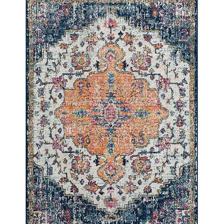 Blue & Orange Boho Medallion Area Rug, 6x9