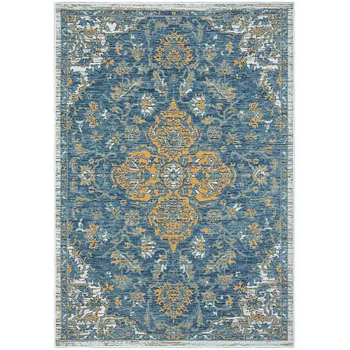 Blue & Orange Medallion Reversible Area Rug, 5x7
