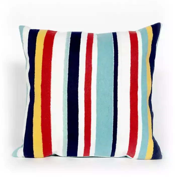 Blue & Red Lamontage Stripe Outdoor Throw Pillow