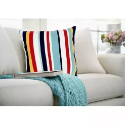 Blue & Red Lamontage Stripe Outdoor Throw Pillow