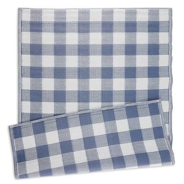 Blue & White Buffalo Check Outdoor Area Rug, 4x6