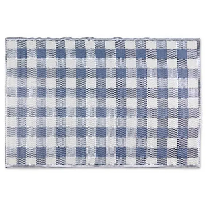 Blue & White Buffalo Check Outdoor Area Rug, 4x6