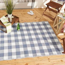 Blue & White Buffalo Check Outdoor Area Rug, 4x6