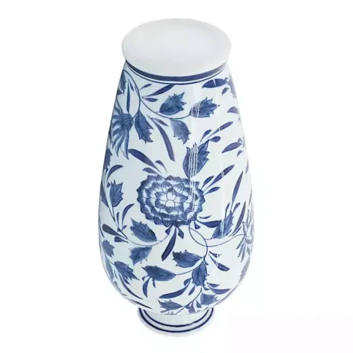Blue & White Chinoiserie Ceramic Vase, 13 in.