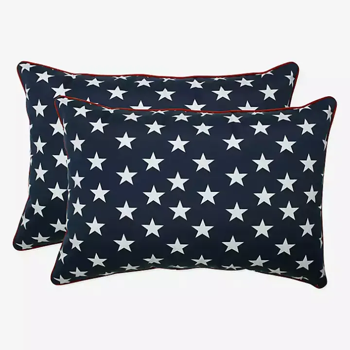Blue & White Stars Outdoor Pillows, Set of 2
