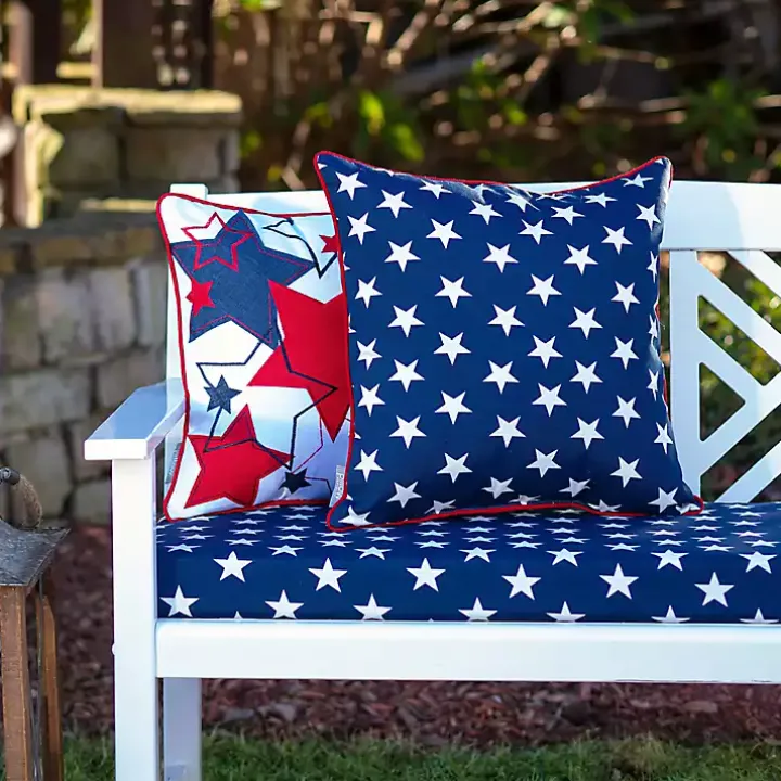 Blue & White Stars Outdoor Pillows, Set of 2