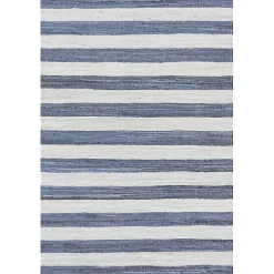 Blue & White Striped Indoor/Outdoor Runner, 3x8