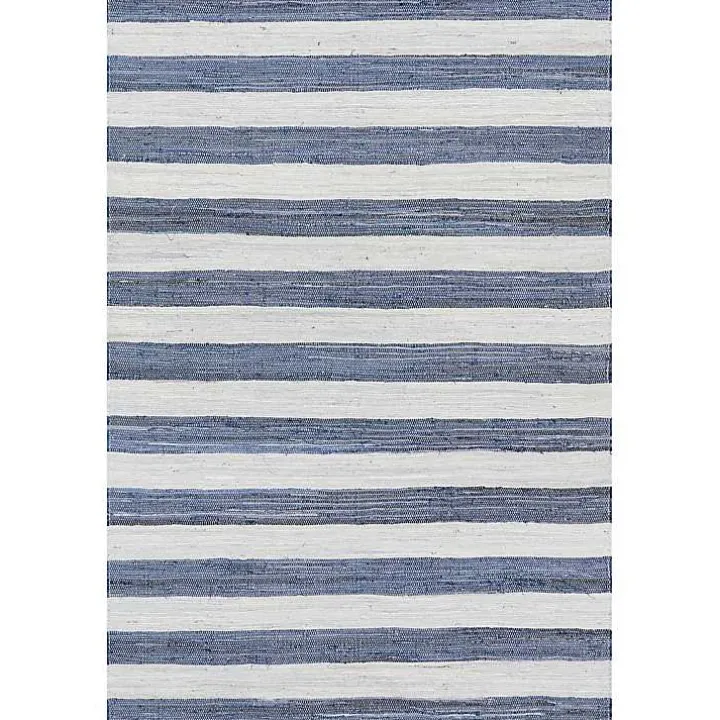 Blue & White Striped Indoor/Outdoor Runner, 3x8