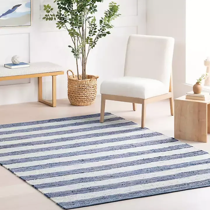 Blue & White Striped Indoor/Outdoor Rug, 5x8