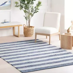 Blue & White Striped Indoor/Outdoor Runner, 3x8