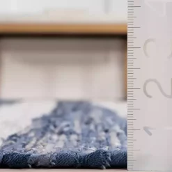 Blue & White Striped Indoor/Outdoor Runner, 3x8