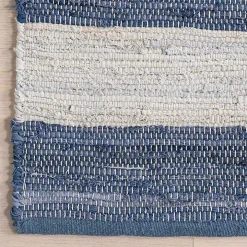 Blue & White Striped Indoor/Outdoor Runner, 3x8