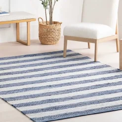 Blue & White Striped Indoor/Outdoor Rug, 5x8