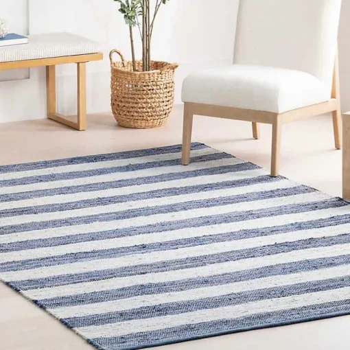 Blue & White Striped Indoor/Outdoor Rug, 6x9