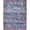 Blue and Brick Floral Washable Area Rug, 5x7