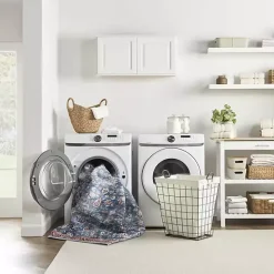 Blue and Brick Floral Washable Area Rug, 5x7