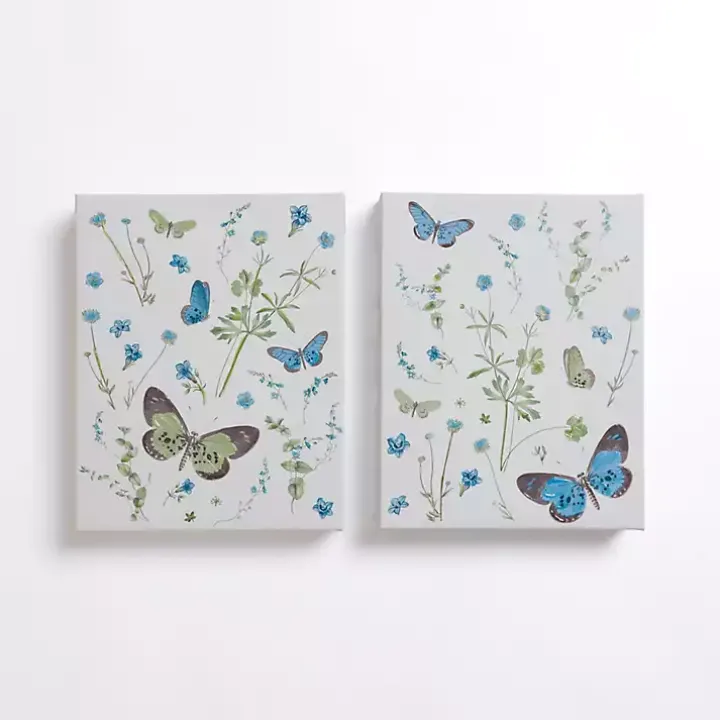 Blue and Green Butterflies Canvas Prints, Set of 2