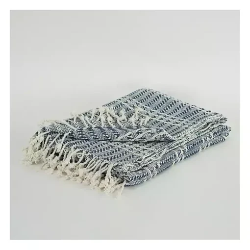 Blue and Ivory Striped Cotton Throw