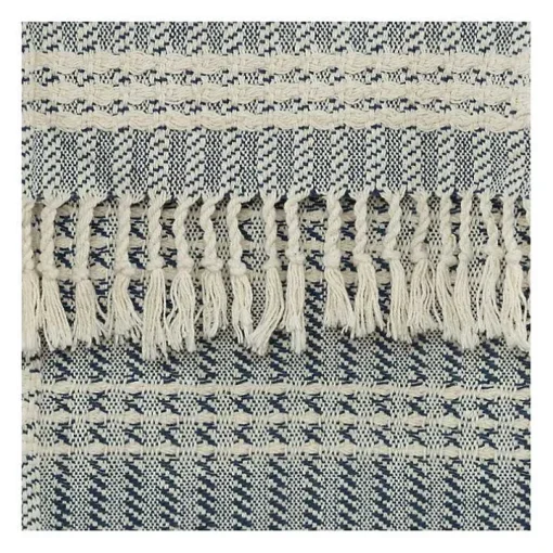 Blue and Ivory Striped Cotton Throw