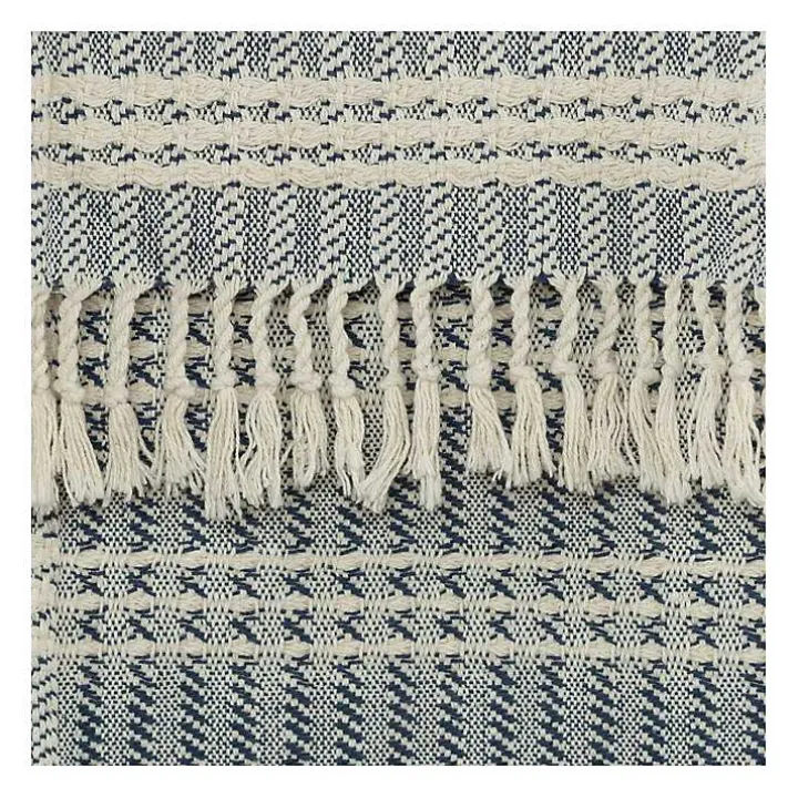 Blue and Ivory Striped Cotton Throw