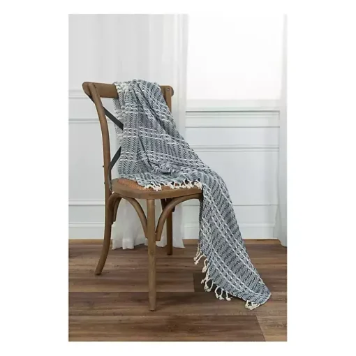 Blue and Ivory Striped Cotton Throw