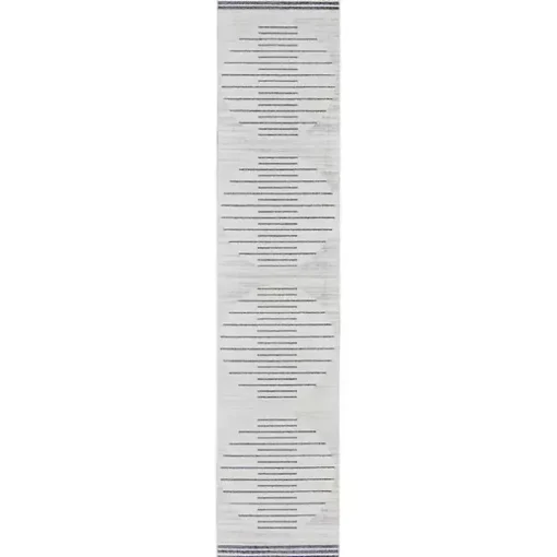 Blue and Ivory Striped Moons Runner, 2x8
