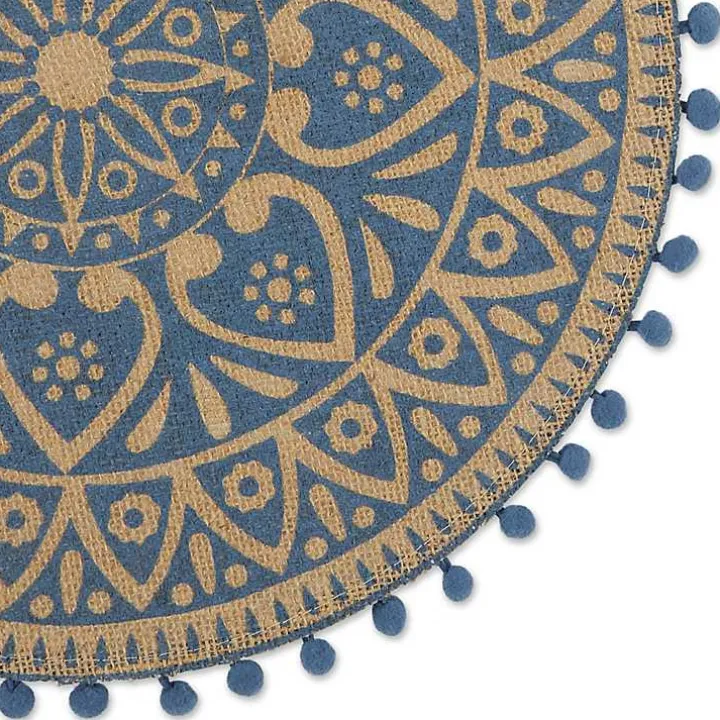 Blue and Natural Print Round Placemats, Set of 6