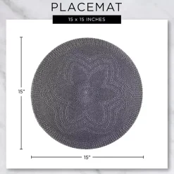 Blue and Natural Print Round Placemats, Set of 6