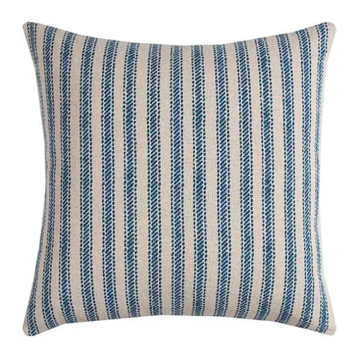 Blue and Natural Ticking Stripe Pillow
