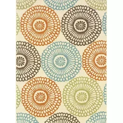 Blue and Orange Circles Outdoor Area Rug, 6x9