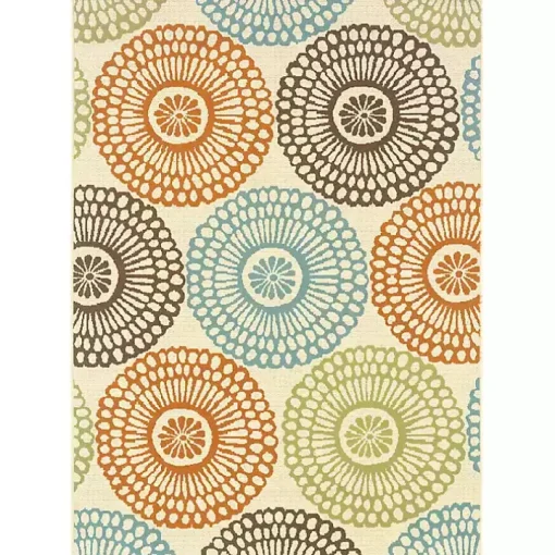 Blue and Orange Circles Outdoor Area Rug, 6x9