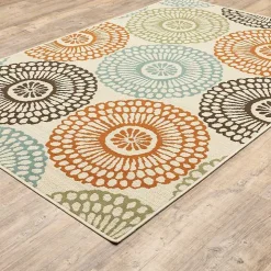 Blue and Orange Circles Outdoor Area Rug, 6x9
