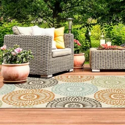 Blue and Orange Circles Outdoor Area Rug, 6x9