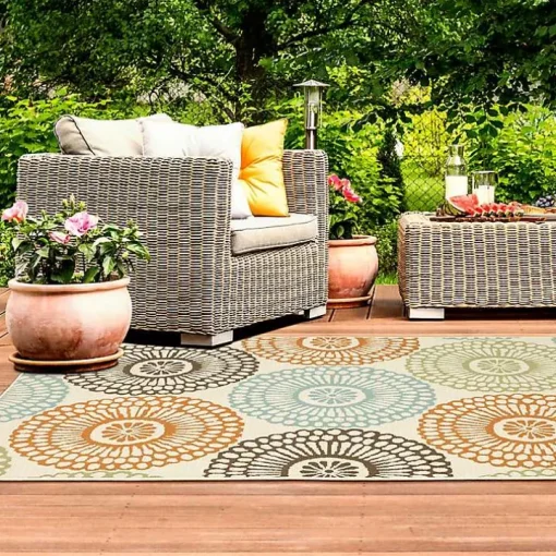 Blue and Orange Circles Outdoor Area Rug, 6x9
