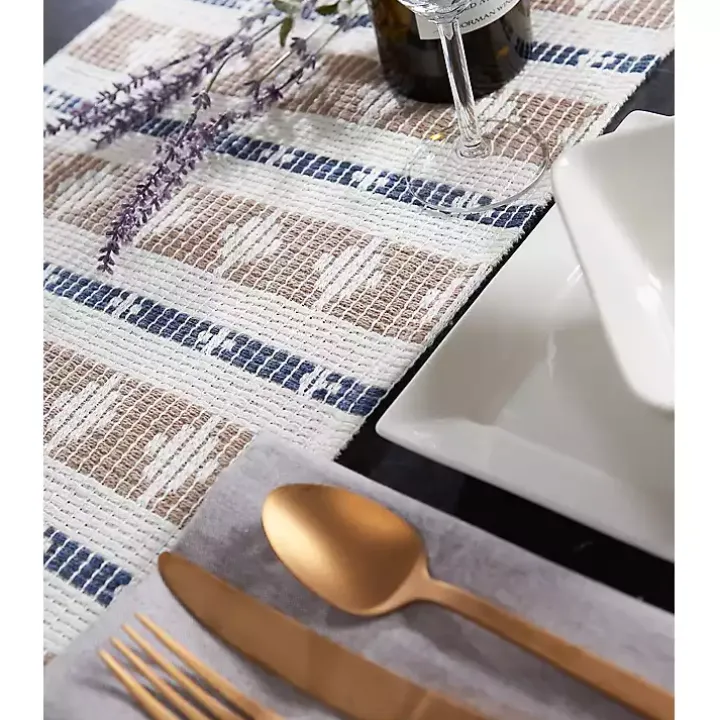 Blue and Stone Diamond Table Runner, 108 in.