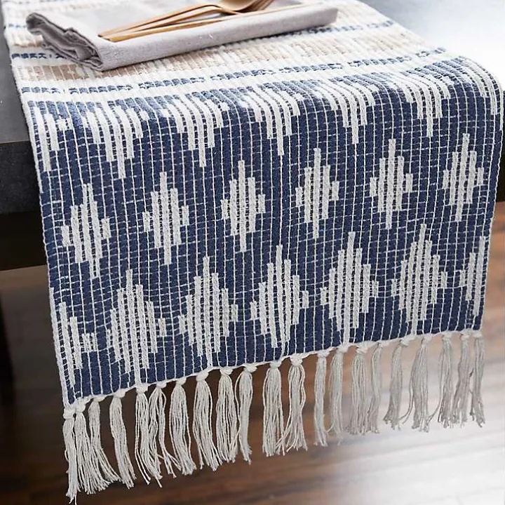 Blue and Stone Diamond Table Runner, 108 in.