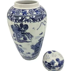 Blue and White Ceramic Chinoiserie Jar