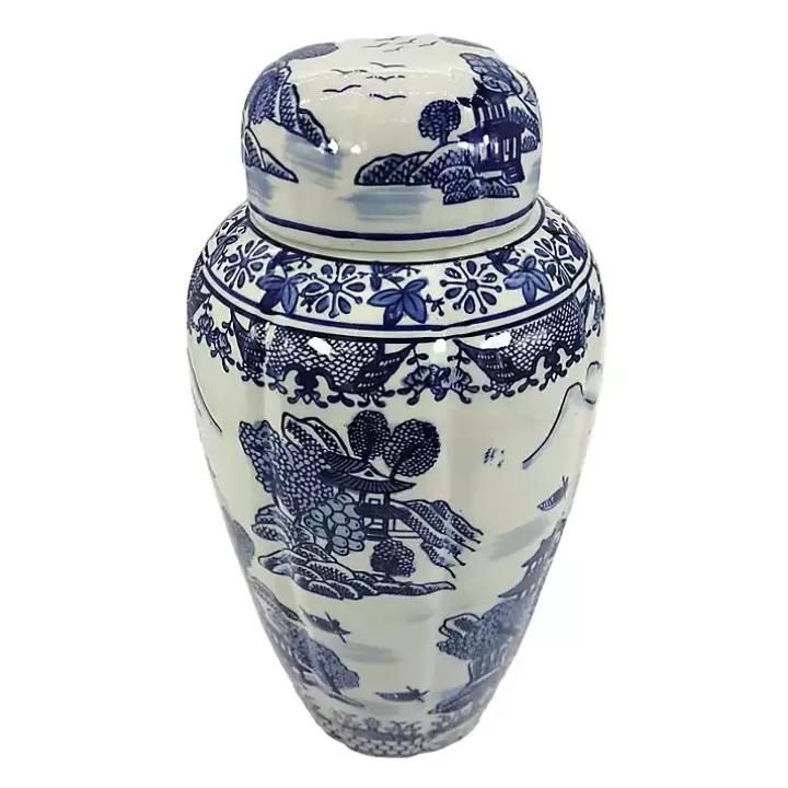 Blue and White Ceramic Chinoiserie Jar