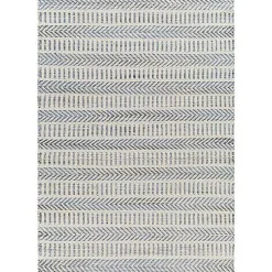 Blue and White Chevron Jute Area Rug, 8x10