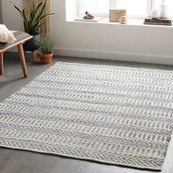 Blue and White Chevron Jute Area Rug, 8x10