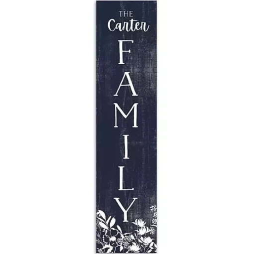 Blue and White Floral Personalized Porch Board