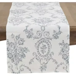 Blue and White Floral Table Runner, 108 in.