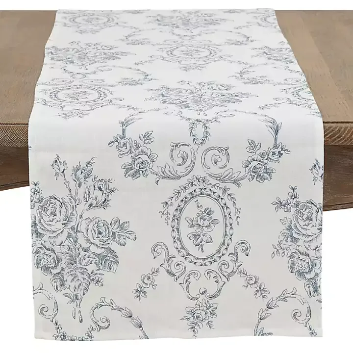 Blue and White Floral Table Runner, 108 in.