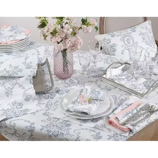 Blue and White Floral Table Runner, 90 in.